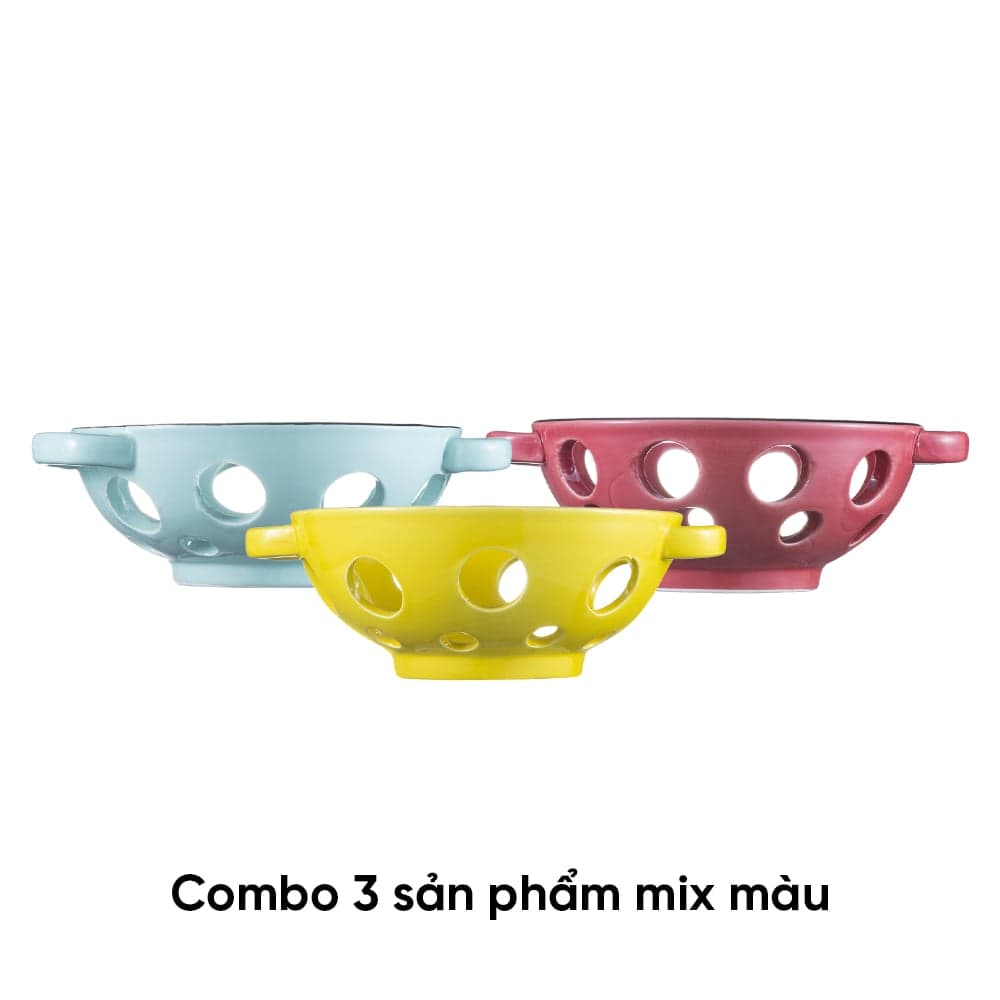Combo of 3 bowls with random color ANNE ceramic holes H7.8xD21.3 image 1