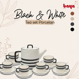 BLACK & WHITE ceramic tea set with black and white pattern image 2
