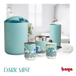 Set of 5 green bathroom items with ocean wave pattern DARK MINT image 1