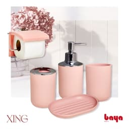 Set of 5 XING plain pink bathroom items image 1