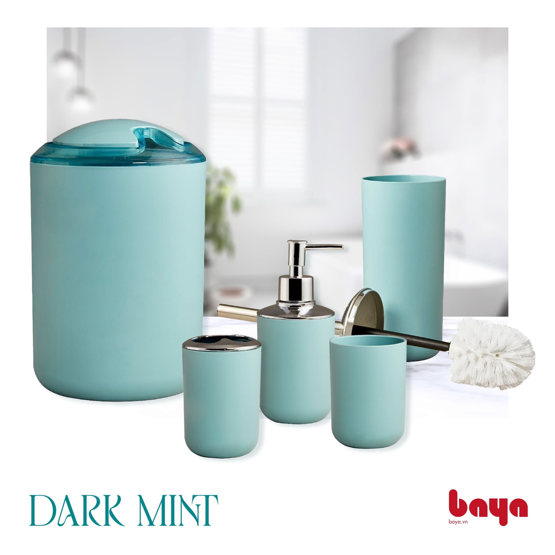 Set of 5 bathroom items DARK MINT Green image 1