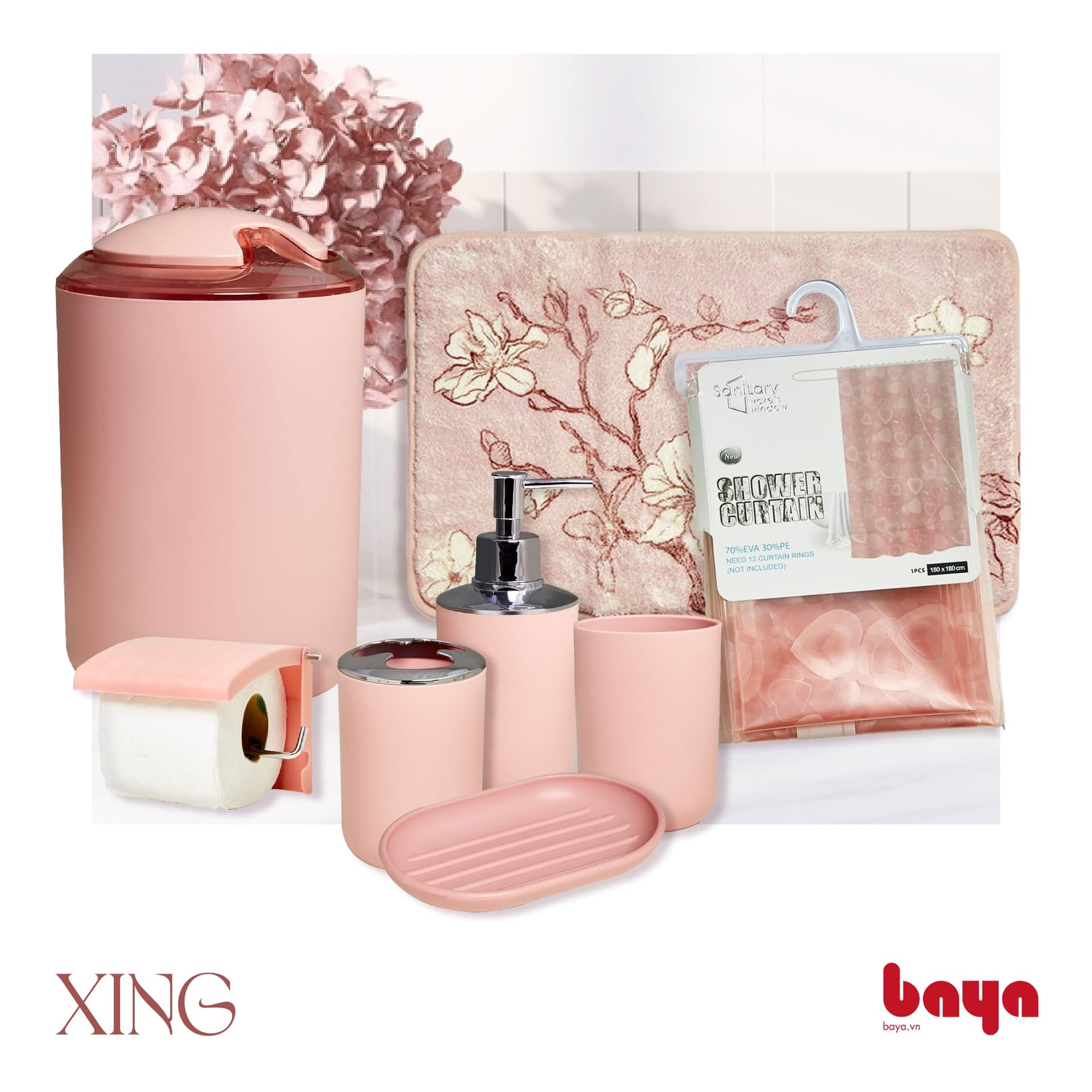Set of 8 XING Pink bathroom items image 1