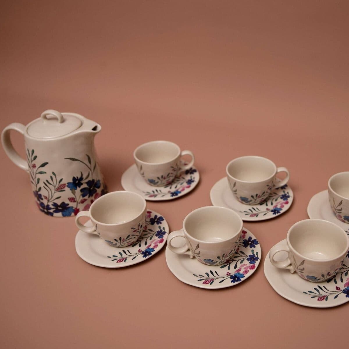 FLORAL Porcelain Teapot Set with Floral and Leaf Pattern image 5