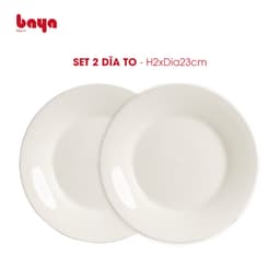 Set of 2 large white ceramic plates WIN H2xDia23 image 1