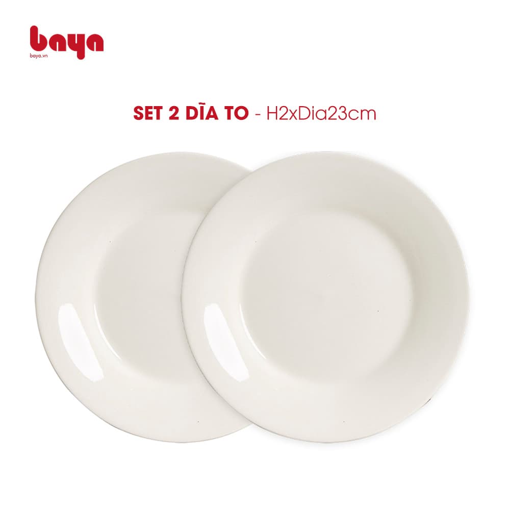 Set of 2 large white ceramic plates WIN H2xDia23