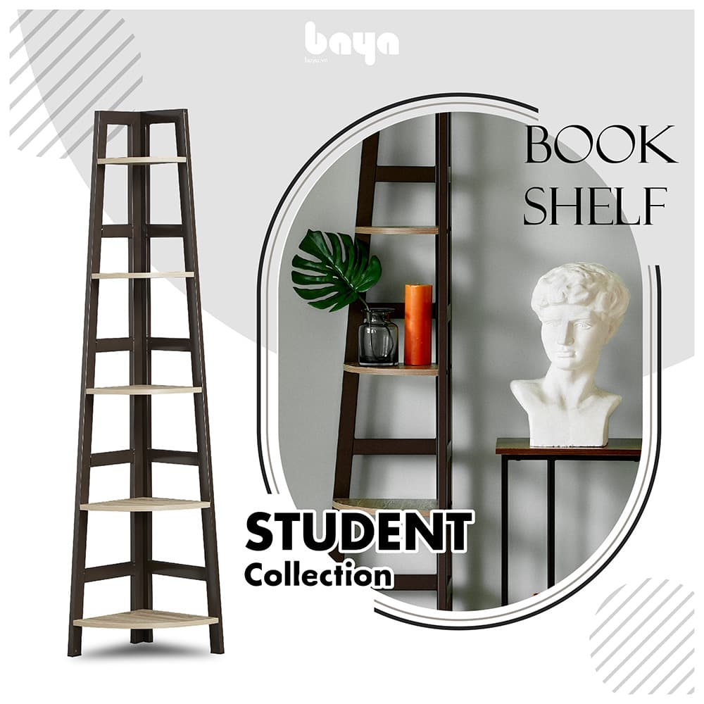 STUDENT 5-Tier Bookshelf Light Wood / Black