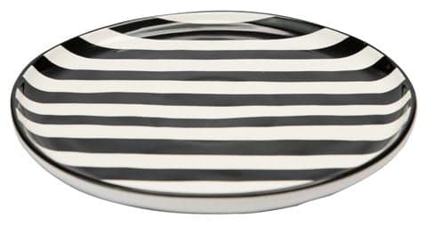 Set of 2 BLACK-&-WHITE Ceramic Plates with Black and White Horizontal Stripe Pattern