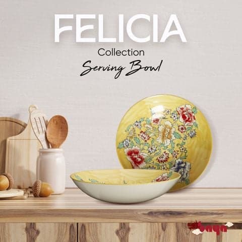 Set of 2 FELICIA Yellow Ceramic Noodle Bowls/Noodle Bowls with Floral Patterns image 4