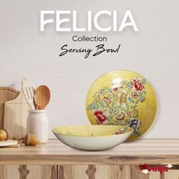 Set of 2 FELICIA Yellow Ceramic Noodle Bowls/Noodle Bowls with Floral Patterns image 4