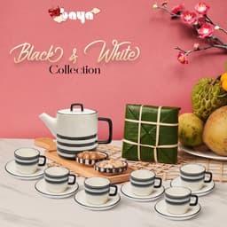 BLACK & WHITE ceramic tea set with black and white pattern image 1