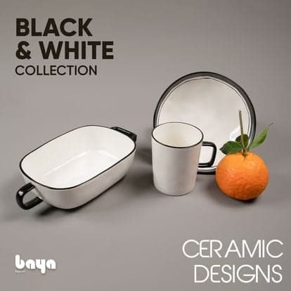 BLACK-&-WHITE Porcelain Plate with Black and White Pattern