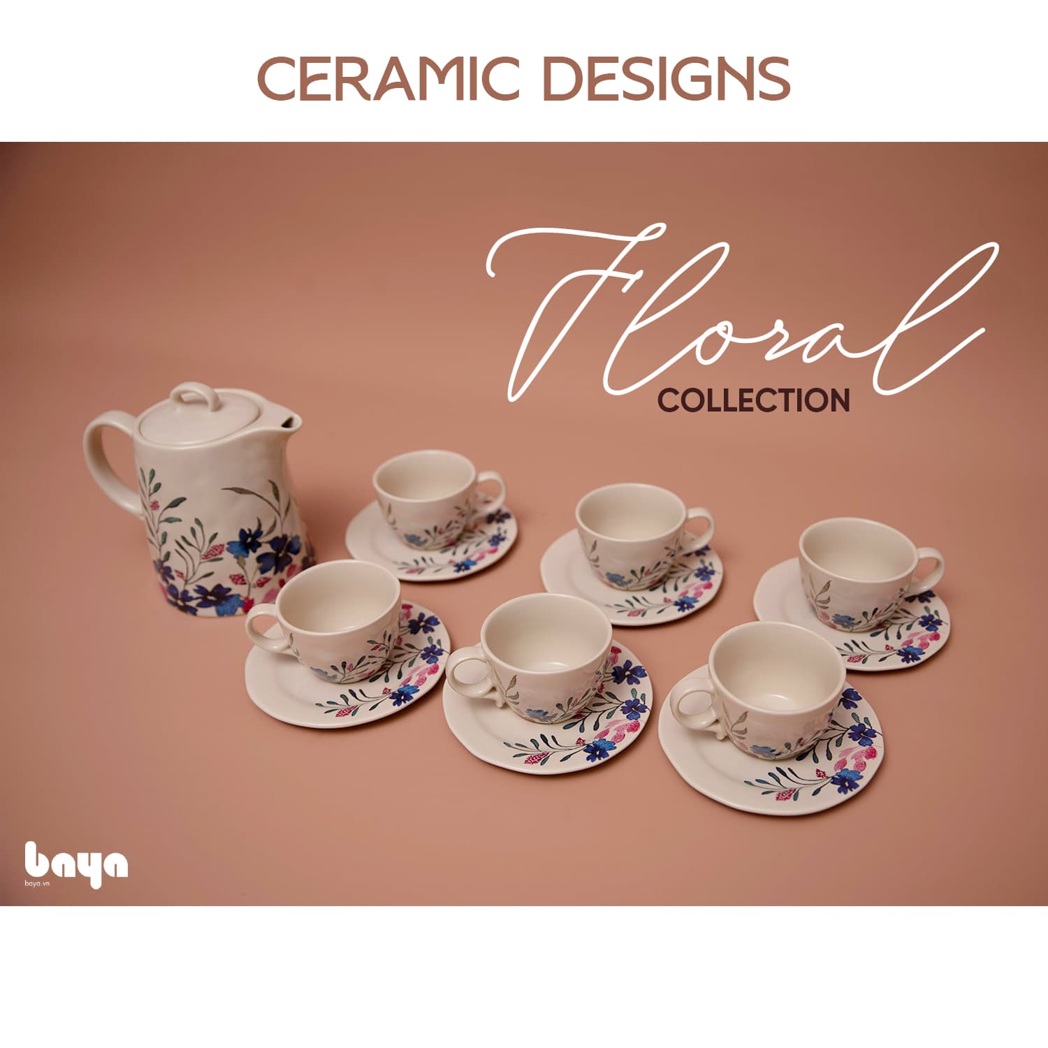 FLORAL Porcelain Teapot Set with Floral and Leaf Pattern