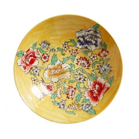 Set of 2 FELICIA Yellow Ceramic Noodle Bowls/Noodle Bowls with Floral Patterns
