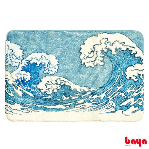 DARK MINT Ocean Wave Pattern Bathroom Carpet D60xW40cm
