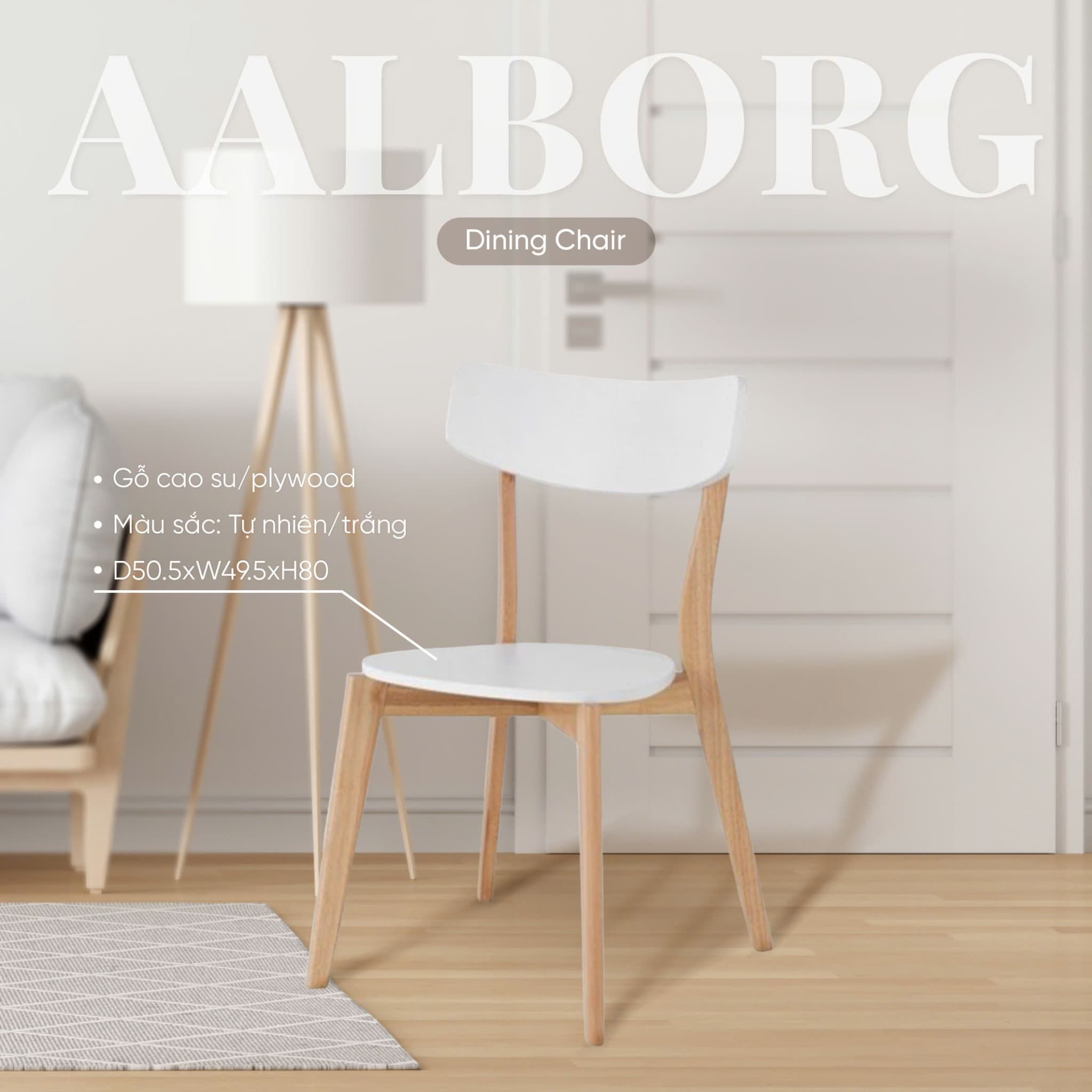 AALBORG Dining chair Rubberwood/plywood Natural/white D50.5xW49.5xH80