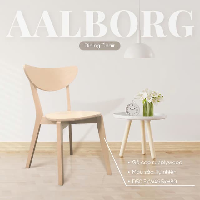 AALBORG Ghế ăn Gỗ cao su/plywood Tự nhiên D50.5xW49.5xH80